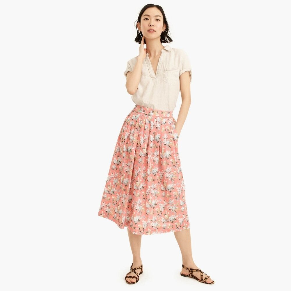 J. Crew Pink Floral Midi Skirt